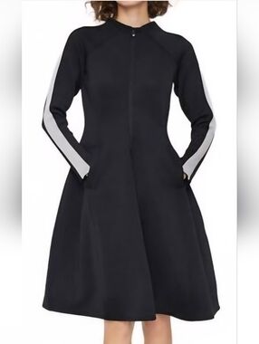 Bitte Kai Rand XS Black Long-Sleeve A-Line Scuba Dress with Grey Side Stripe